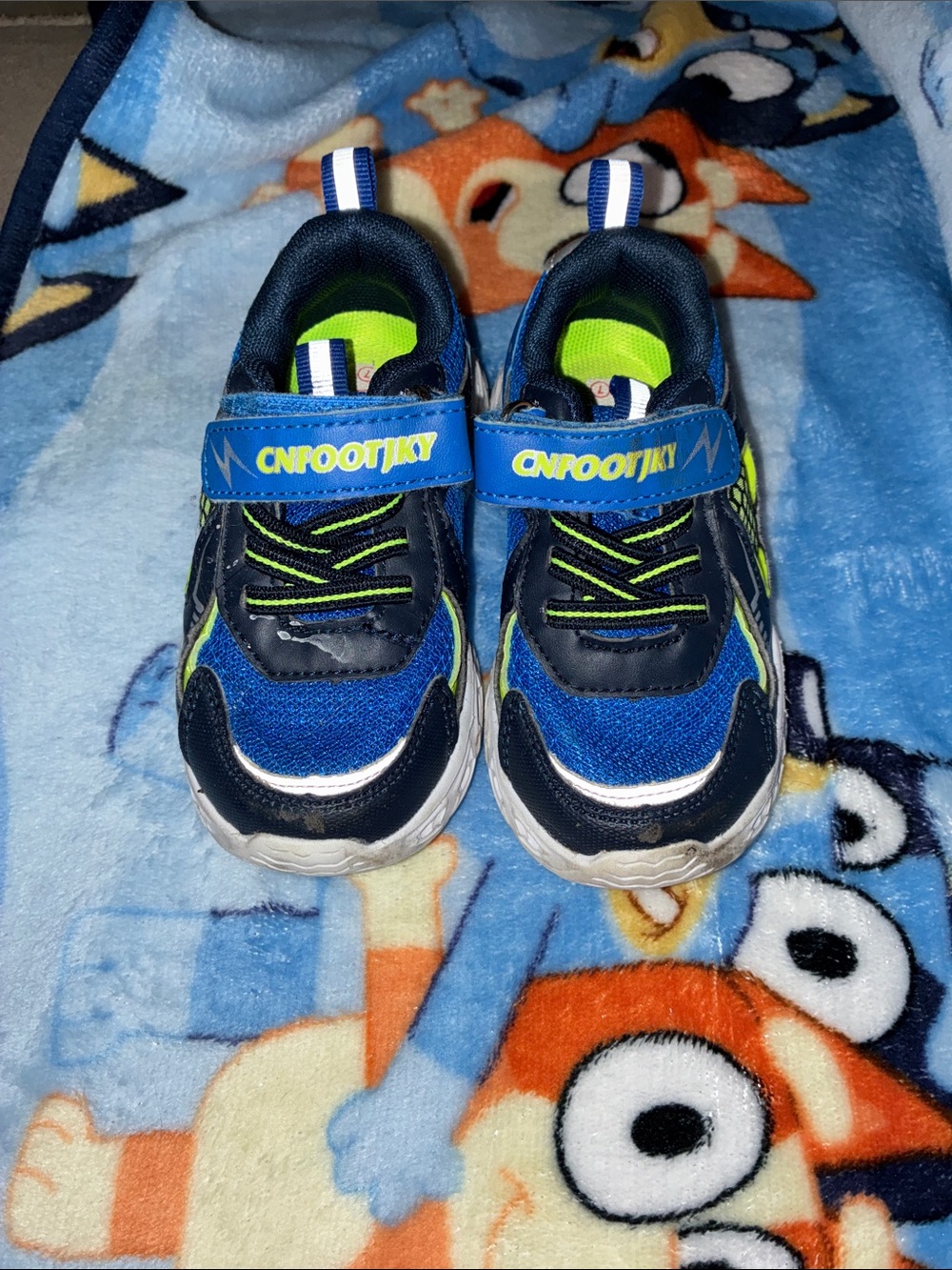CN G Blue and Neon Green Kids Sneakers with Hook-and-Loop Strap